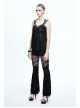 Broken Strips Knitted Rivet Collar Leather Loop Lace-Up Halter Black Punk T-Shirt
