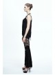 Broken Strips Knitted Rivet Collar Leather Loop Lace-Up Halter Black Punk T-Shirt