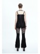 Broken Strips Knitted Rivet Collar Leather Loop Lace-Up Halter Black Punk T-Shirt