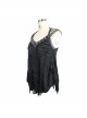 Broken Strips Knitted Rivet Collar Leather Loop Lace-Up Halter Black Punk T-Shirt