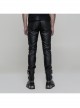 Steam Punk Male Casual Black PU Leather Metal Zipper Pants