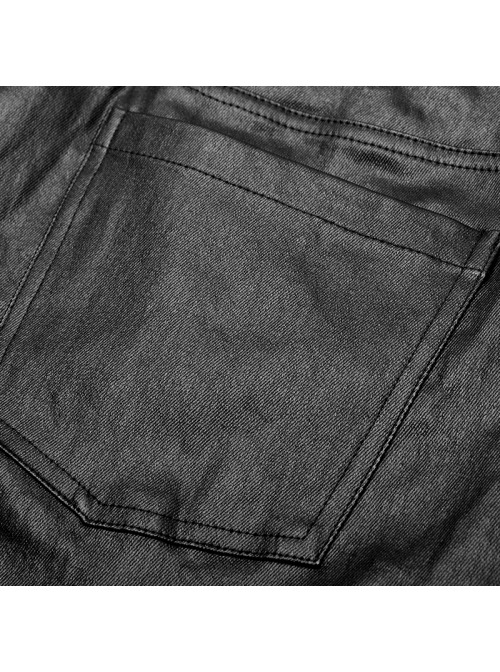 Steam Punk Male Casual Black PU Leather Metal Zipper Pants