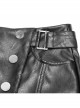 Steam Punk Female Black Military Buckle PU Leather Skinny Pants With Belt