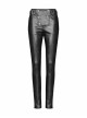 Steam Punk Female Black Military Buckle PU Leather Skinny Pants With Belt