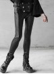 Steam Punk Female Black Military Buckle PU Leather Skinny Pants With Belt
