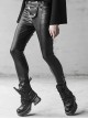 Steam Punk Female Black Military Buckle PU Leather Skinny Pants With Belt