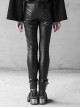 Steam Punk Female Black Military Buckle PU Leather Skinny Pants With Belt