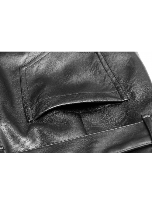 Steam Punk Female Black Military Buckle PU Leather Skinny Pants With Belt