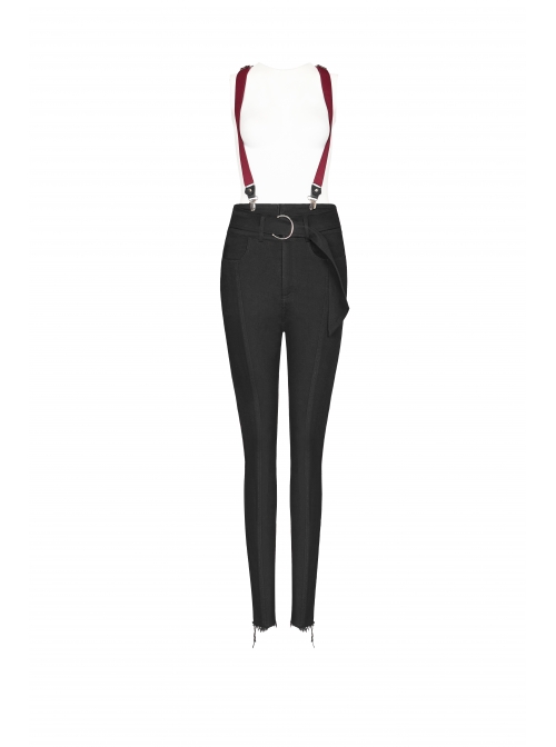 Steam Punk Female Black High Waist Pants With Braces
