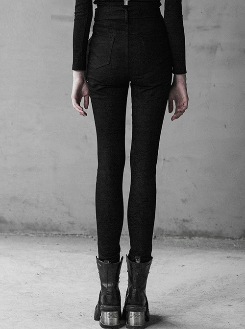 Steam Punk Female Black High Waist Pants With Braces