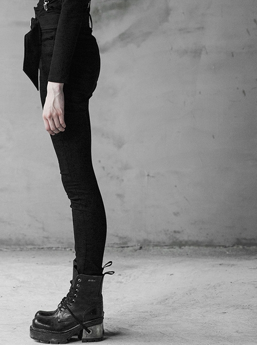Steam Punk Female Black High Waist Pants With Braces