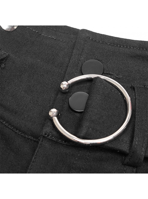 Steam Punk Female Black High Waist Pants With Braces