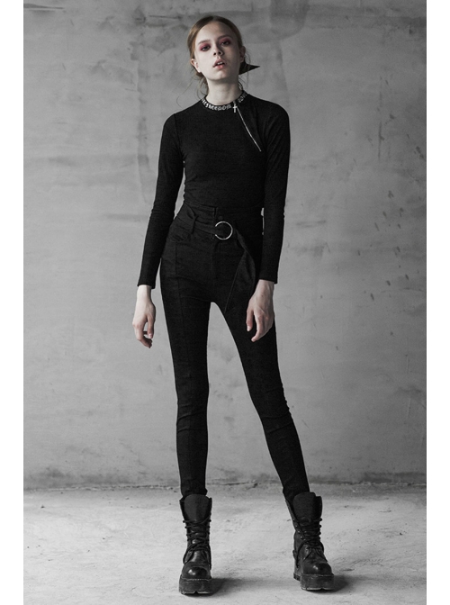 Steam Punk Female Black High Waist Pants With Braces
