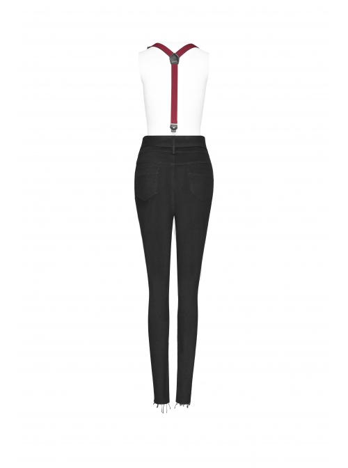 Steam Punk Female Black High Waist Pants With Braces