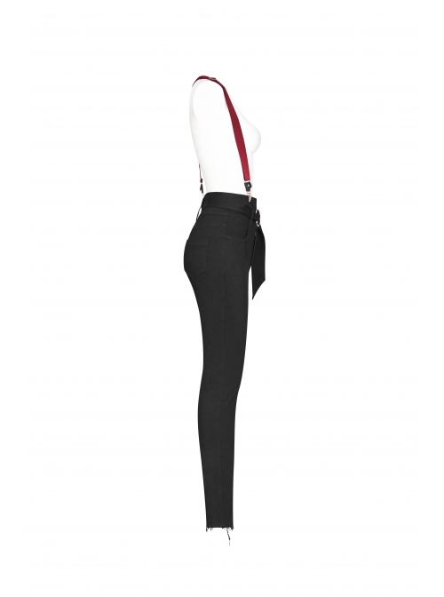 Steam Punk Female Black High Waist Pants With Braces