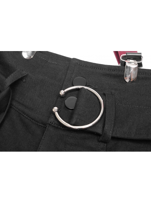 Steam Punk Female Black High Waist Pants With Braces