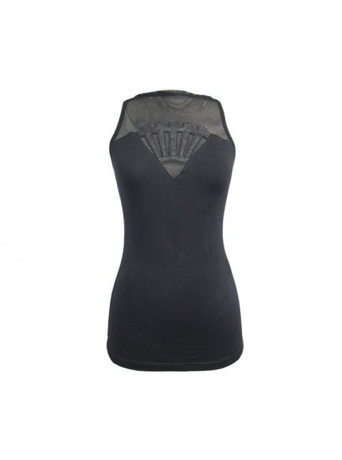 Chest Gear Embroidered Splice Hexagonal Diamond Mesh Black Punk Vest