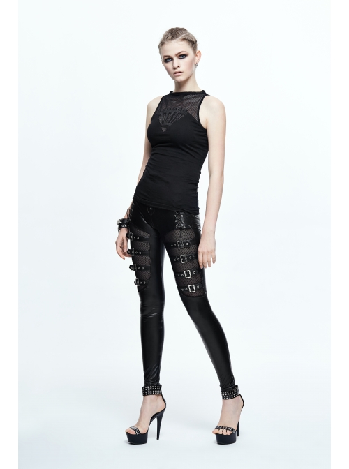 Chest Gear Embroidered Splice Hexagonal Diamond Mesh Black Punk Vest