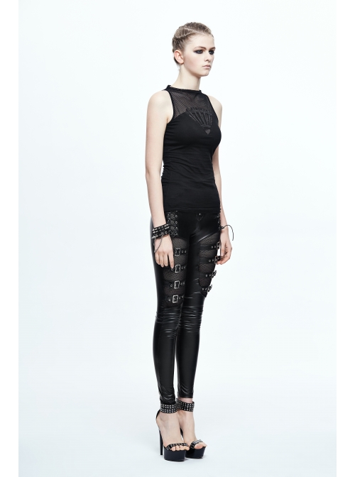 Chest Gear Embroidered Splice Hexagonal Diamond Mesh Black Punk Vest