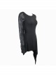 One Side Spider Web Pattern Mesh Long Sleeve Other Side Sleeveless Asymmetric Hem Black Punk T-Shirt