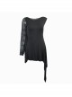 One Side Spider Web Pattern Mesh Long Sleeve Other Side Sleeveless Asymmetric Hem Black Punk T-Shirt