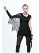 One Side Spider Web Pattern Mesh Long Sleeve Other Side Sleeveless Asymmetric Hem Black Punk T-Shirt