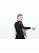 One Side Spider Web Pattern Mesh Long Sleeve Other Side Sleeveless Asymmetric Hem Black Punk T-Shirt