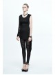 One Side Spider Web Pattern Mesh Long Sleeve Other Side Sleeveless Asymmetric Hem Black Punk T-Shirt