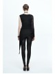 One Side Spider Web Pattern Mesh Long Sleeve Other Side Sleeveless Asymmetric Hem Black Punk T-Shirt