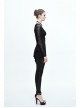 One Side Spider Web Pattern Mesh Long Sleeve Other Side Sleeveless Asymmetric Hem Black Punk T-Shirt