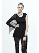 One Side Spider Web Pattern Mesh Long Sleeve Other Side Sleeveless Asymmetric Hem Black Punk T-Shirt