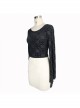 Cross Pattern Velvet Waist Length Horn Sleeves Short Black Gothic T-Shirt