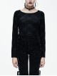 Cross Pattern Velvet Waist Length Horn Sleeves Short Black Gothic T-Shirt