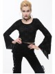Cross Pattern Velvet Waist Length Horn Sleeves Short Black Gothic T-Shirt