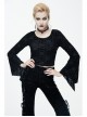 Cross Pattern Velvet Waist Length Horn Sleeves Short Black Gothic T-Shirt