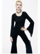 Cross Pattern Velvet Waist Length Horn Sleeves Short Black Gothic T-Shirt