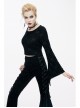 Cross Pattern Velvet Waist Length Horn Sleeves Short Black Gothic T-Shirt