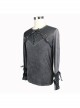 Black Faded Splice Heat Seal Backing Chest Lace-Up Leather Loop Cuff Punk T-Shirt