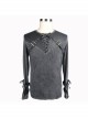 Black Faded Splice Heat Seal Backing Chest Lace-Up Leather Loop Cuff Punk T-Shirt