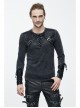 Black Faded Splice Heat Seal Backing Chest Lace-Up Leather Loop Cuff Punk T-Shirt