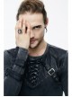 Black Faded Splice Heat Seal Backing Chest Lace-Up Leather Loop Cuff Punk T-Shirt