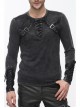 Black Faded Splice Heat Seal Backing Chest Lace-Up Leather Loop Cuff Punk T-Shirt