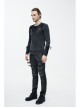 Black Faded Splice Heat Seal Backing Chest Lace-Up Leather Loop Cuff Punk T-Shirt