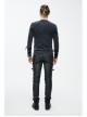 Black Faded Splice Heat Seal Backing Chest Lace-Up Leather Loop Cuff Punk T-Shirt