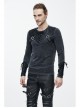 Black Faded Splice Heat Seal Backing Chest Lace-Up Leather Loop Cuff Punk T-Shirt