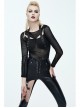 Sharp Nail Leather Loops Halter Splice Hexagonal Diamond Mesh Backless Black Punk T-Shirt