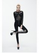 Sharp Nail Leather Loops Halter Splice Hexagonal Diamond Mesh Backless Black Punk T-Shirt