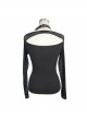 Sharp Nail Leather Loops Halter Splice Hexagonal Diamond Mesh Backless Black Punk T-Shirt