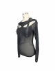Sharp Nail Leather Loops Halter Splice Hexagonal Diamond Mesh Backless Black Punk T-Shirt