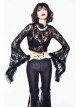 Black Rose Mesh Lace Rough Selvedge Flared Sleeves Gothic T-Shirt